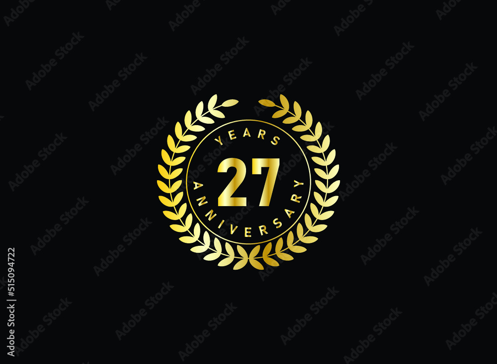 27th anniversary celebration with gold glitter color and white background. Vector design for celebrations, invitation cards and greeting cards. 27th anniversary celebration with gold glitter color and white background. Vector design for celebrations, invitation cards and greeting cards.
