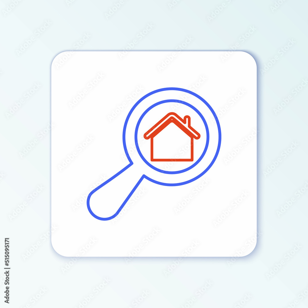 Line Search house icon isolated on white background. Real estate symbol of a house under magnifying glass. Colorful outline concept. Vector Line Search house icon isolated on white background. Real estate symbol of a house under magnifying glass. Colorful outline concept. Vector
