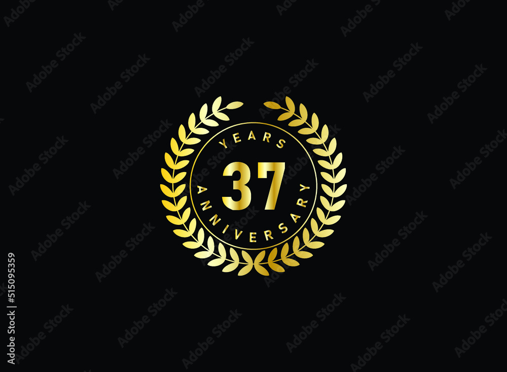 37th anniversary celebration with gold glitter color and white background. Vector design for celebrations, invitation cards and greeting cards. 37th anniversary celebration with gold glitter color and white background. Vector design for celebrations, invitation cards and greeting cards.