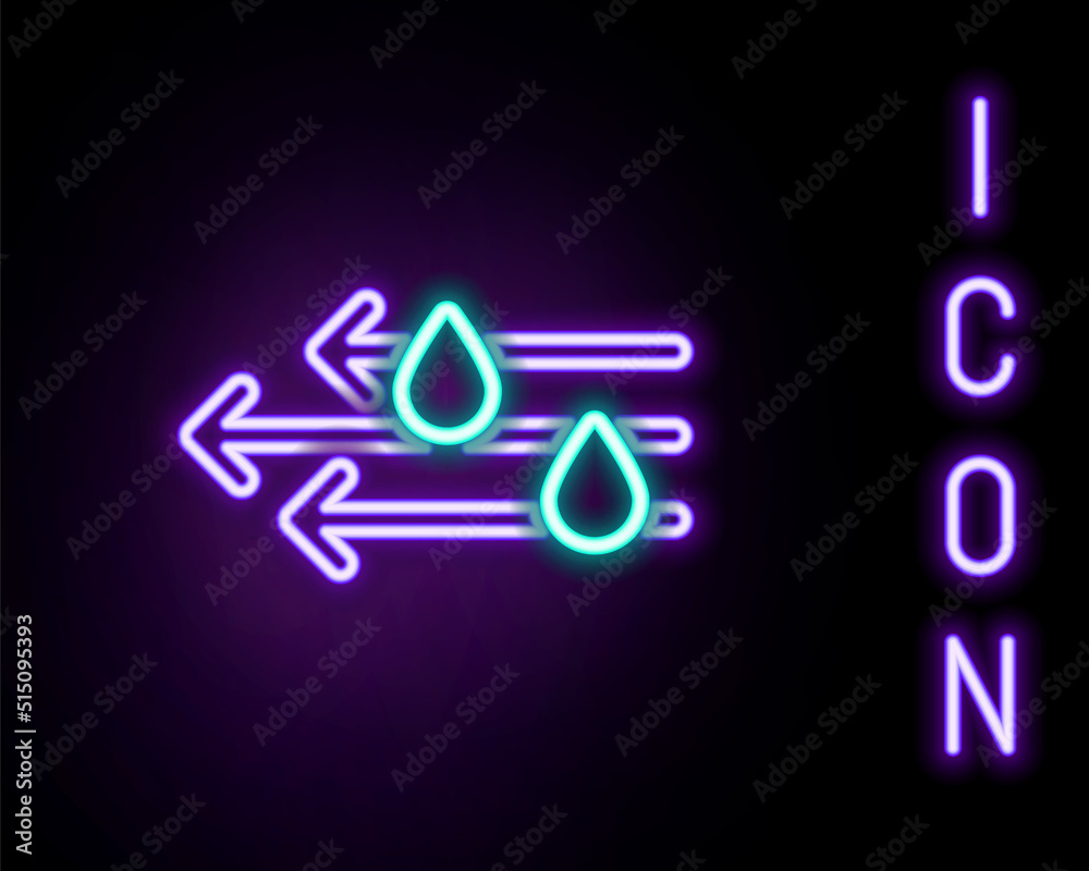 Glowing neon line Wind and rain icon isolated on black background. Windy weather. Colorful outline concept. Vector Glowing neon line Wind and rain icon isolated on black background. Windy weather. Colorful outline concept. Vector
