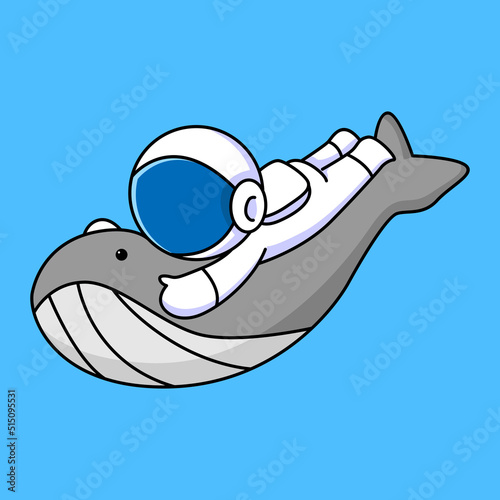 cute astronaut diving with whale cartoon design