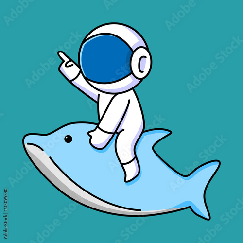 cute astronaut sitting on dolphin cartoon design