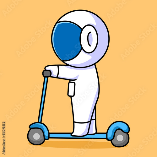cute astronaut playing scooter cartoon design