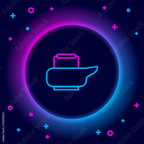 Glowing neon line Bedpan icon isolated on black background. Toilet for bedridden patients. Colorful outline concept. Vector