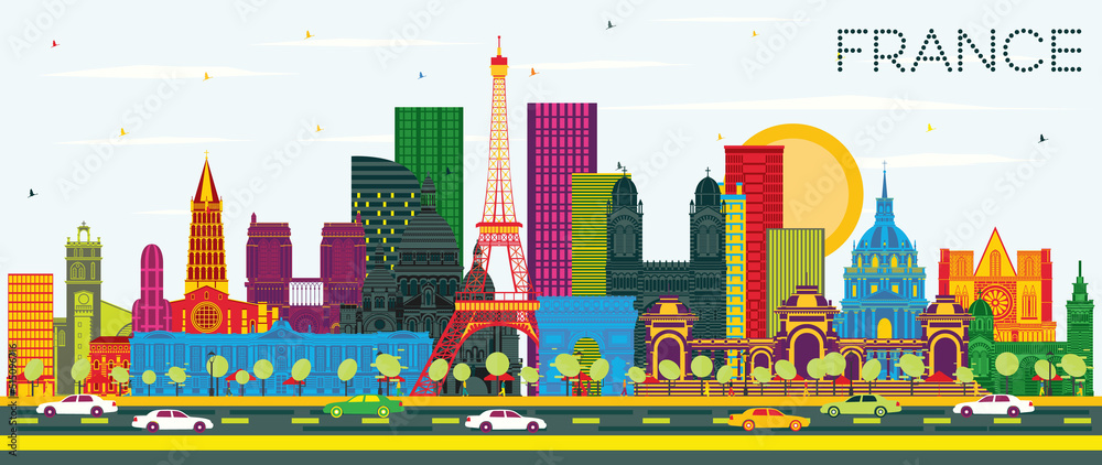 Welcome to France Skyline with Color Buildings and Blue Sky. Welcome to France Skyline with Color Buildings and Blue Sky.
