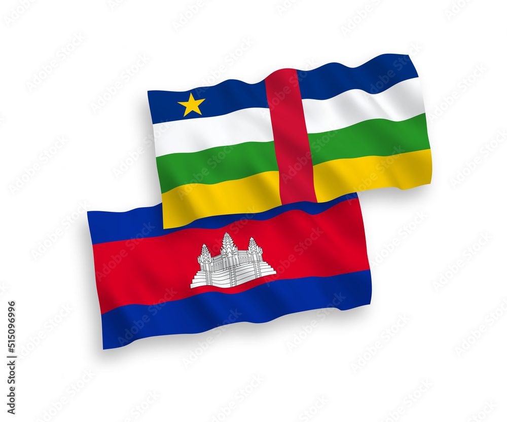 Flags of Kingdom of Cambodia and Central African Republic on a white background Flags of Kingdom of Cambodia and Central African Republic on a white background