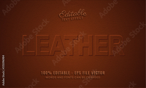 Emboss brown leather editable text effect Premium Vector