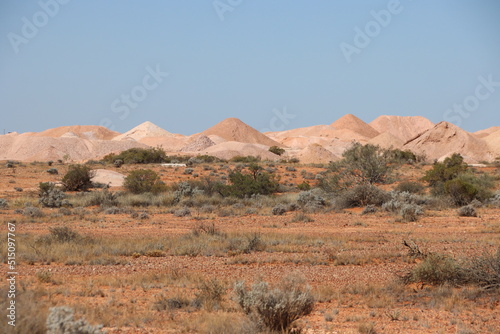 Mullock heaps on the outskirts of the opal mining town of Coober Pedy in the remote outback of South Australia.