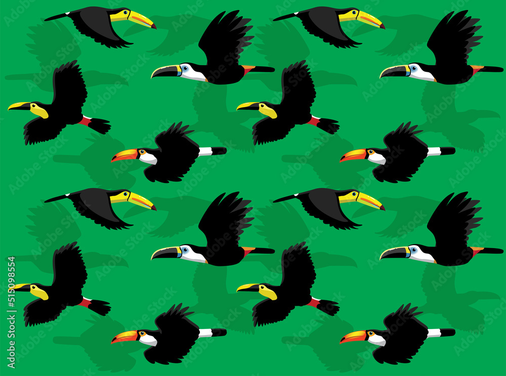 Bird Toucan Flying Various Seamless Wallpaper Background Stock Vector