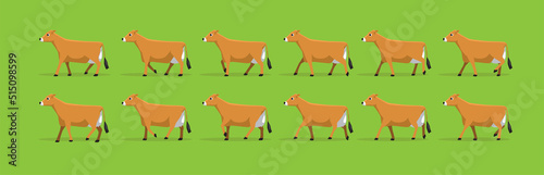Animal Animation Cow Jersey Walking Cartoon Vector Illustration
