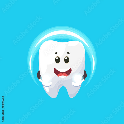 Tooth superhero perfect smile isolated cartoon emoticon dentistry character. Vector healthy tooth icon, dental care and whitening. Dentistry clinic emblem, teeth sign, oral hygiene, happy implant