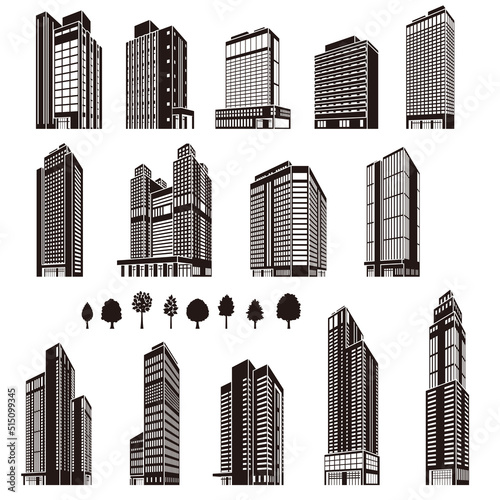 様々な建物のベクターイラスト. 建物のシルエット.