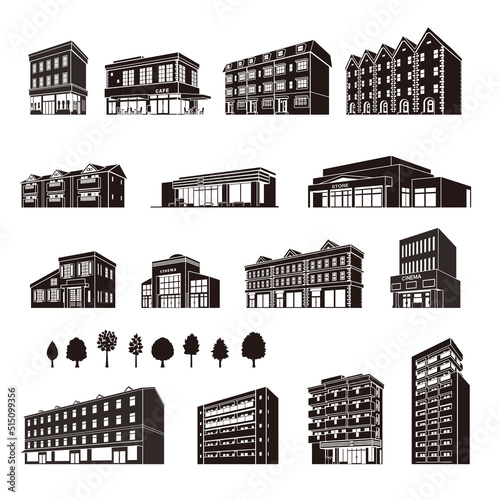 様々な建物のベクターイラスト. 建物のシルエット.
