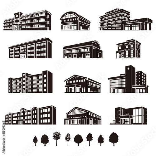 様々な建物のベクターイラスト. 建物のシルエット.