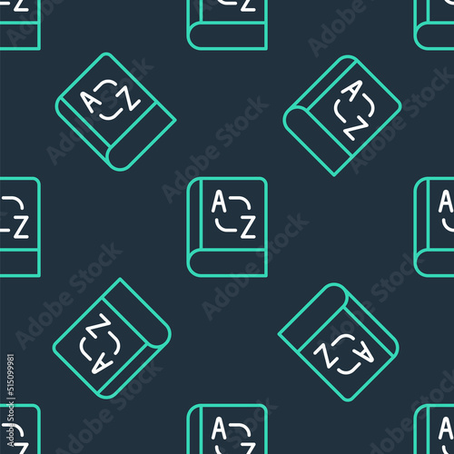 Line Translator book icon isolated seamless pattern on black background. Foreign language conversation icons in chat speech bubble. Translating concept. Vector