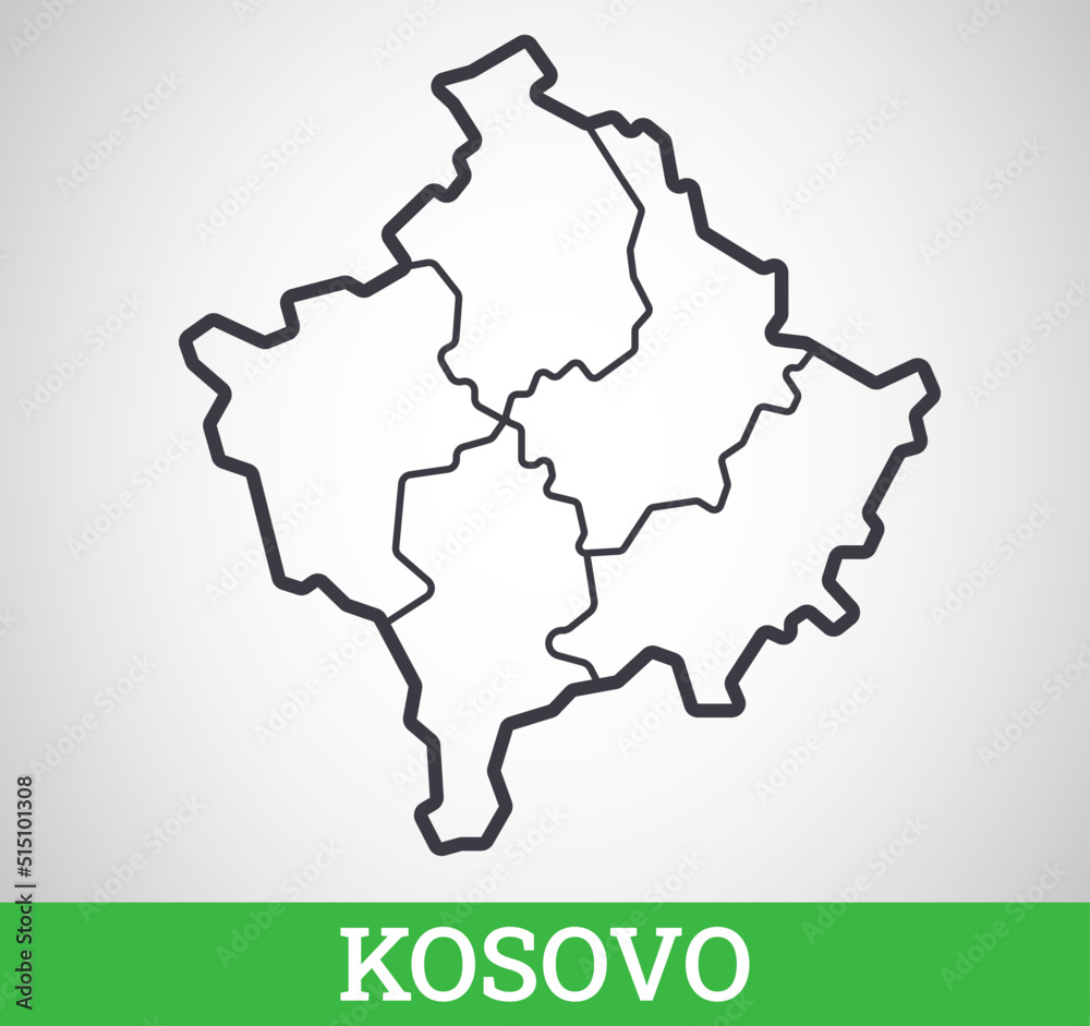 Simple outline map of Kosovo with regions. Vector graphic illustration.