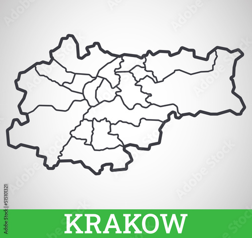 Simple outline map of Krakow, Poland. Vector graphic illustration.