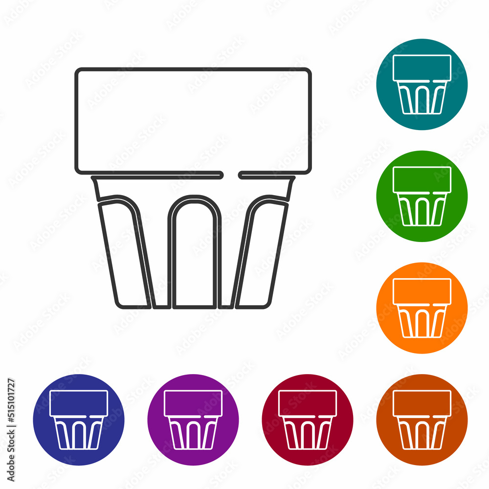 Black line Glass with water icon isolated on white background. Soda drink glass. Fresh cold beverage symbol. Set icons in color circle buttons. Vector