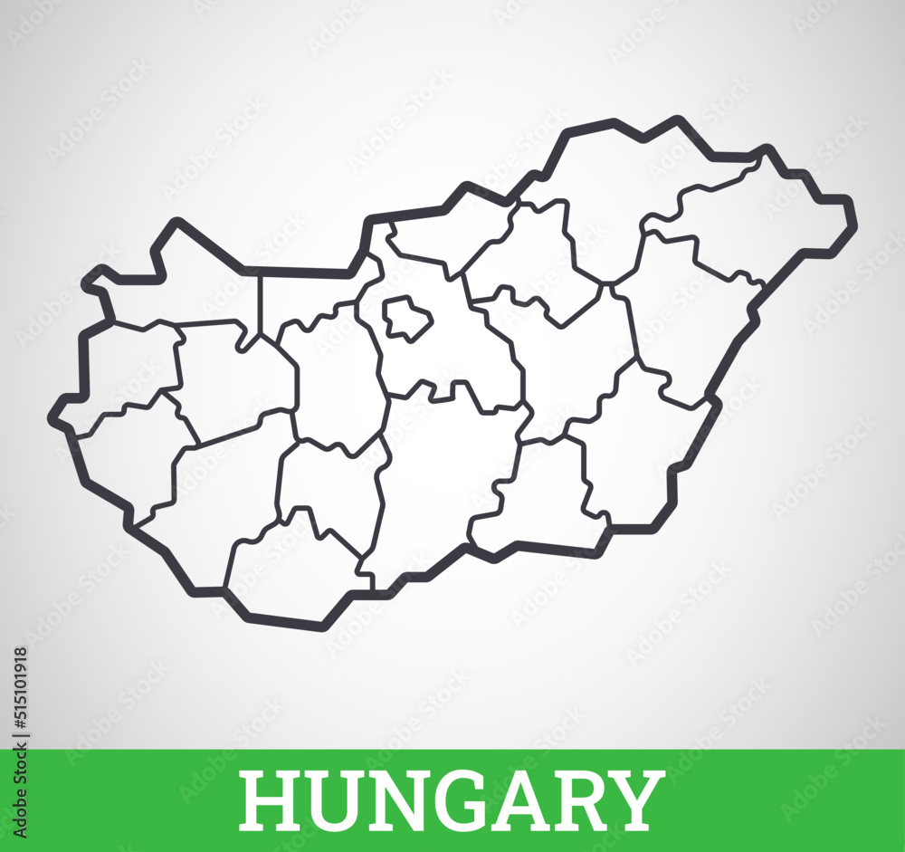 Simple outline map of Hungary with regions. Vector graphic illustration.