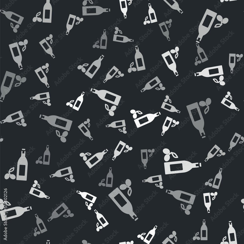Grey Bottle of olive oil icon isolated seamless pattern on black background. Jug with olive oil icon. Vector Grey Bottle of olive oil icon isolated seamless pattern on black background. Jug with olive oil icon. Vector
