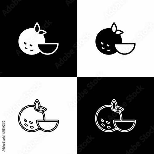 Set Orange fruit icon isolated on black and white background. Vector