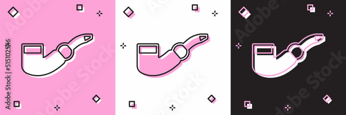 Set Smoking pipe icon isolated on pink and white, black background. Tobacco pipe. Vector