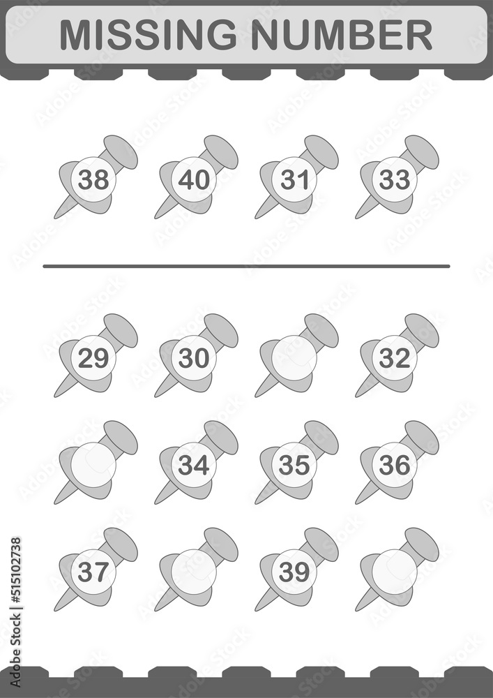 Missing number with Push Pin. Worksheet for kids Missing number with Push Pin. Worksheet for kids