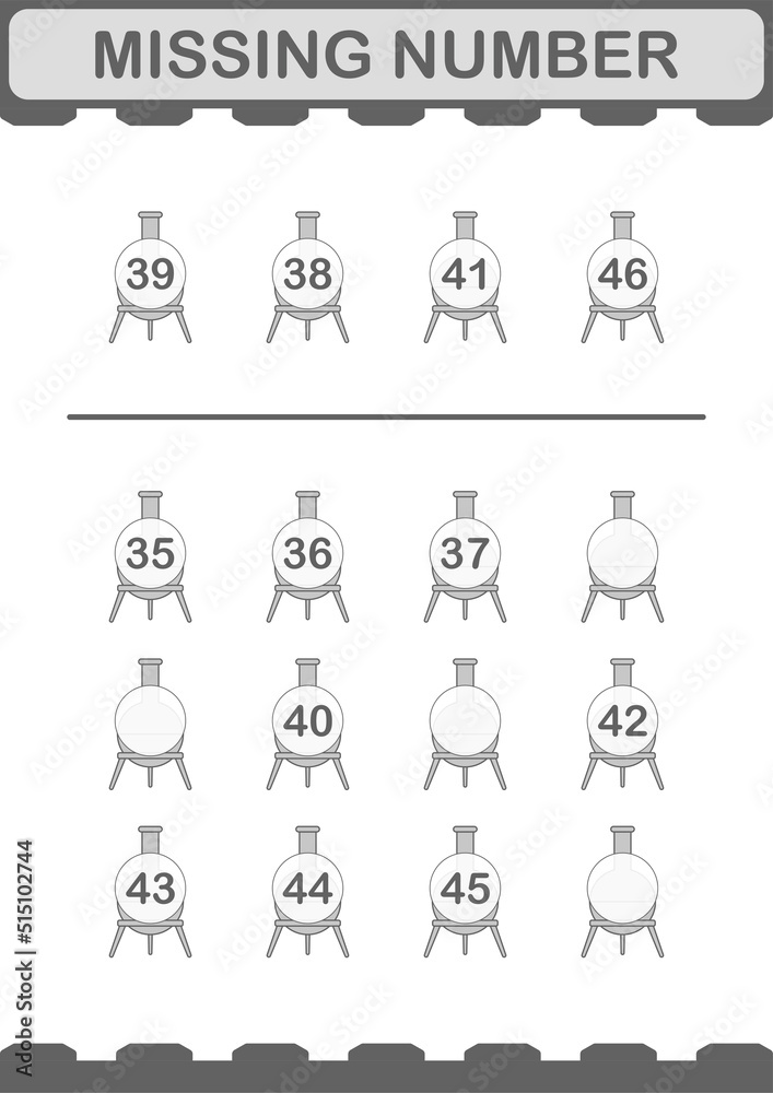 Missing number with Florence Flask. Worksheet for kids