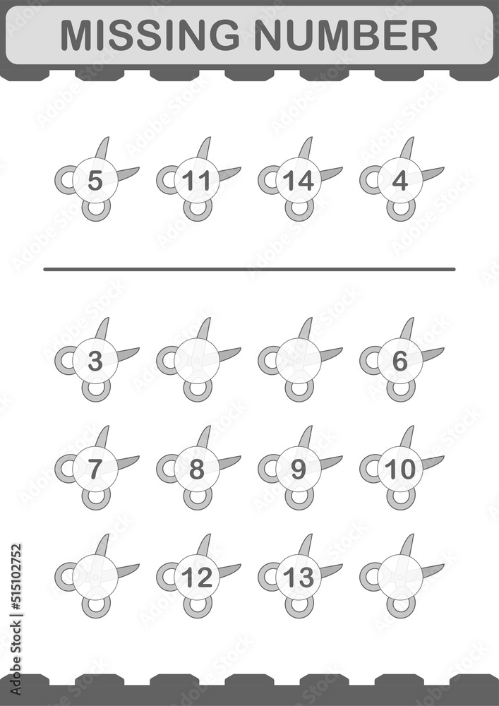 Missing number with Scissor. Worksheet for kids