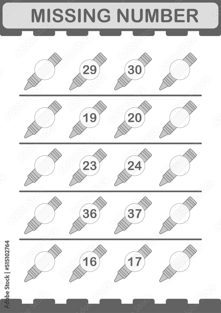 Missing number with Crayon. Worksheet for kids