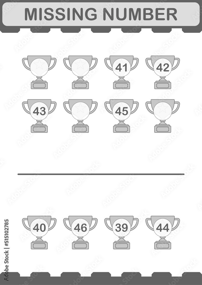 Missing number with Trophy. Worksheet for kids