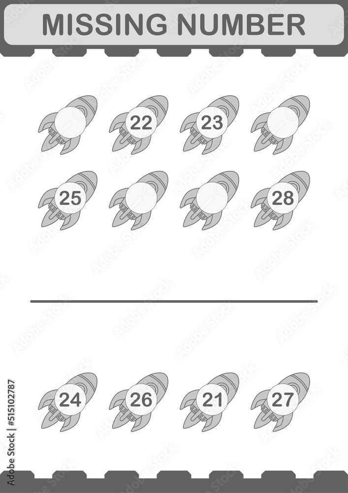 Missing number with Rocket. Worksheet for kids Missing number with Rocket. Worksheet for kids