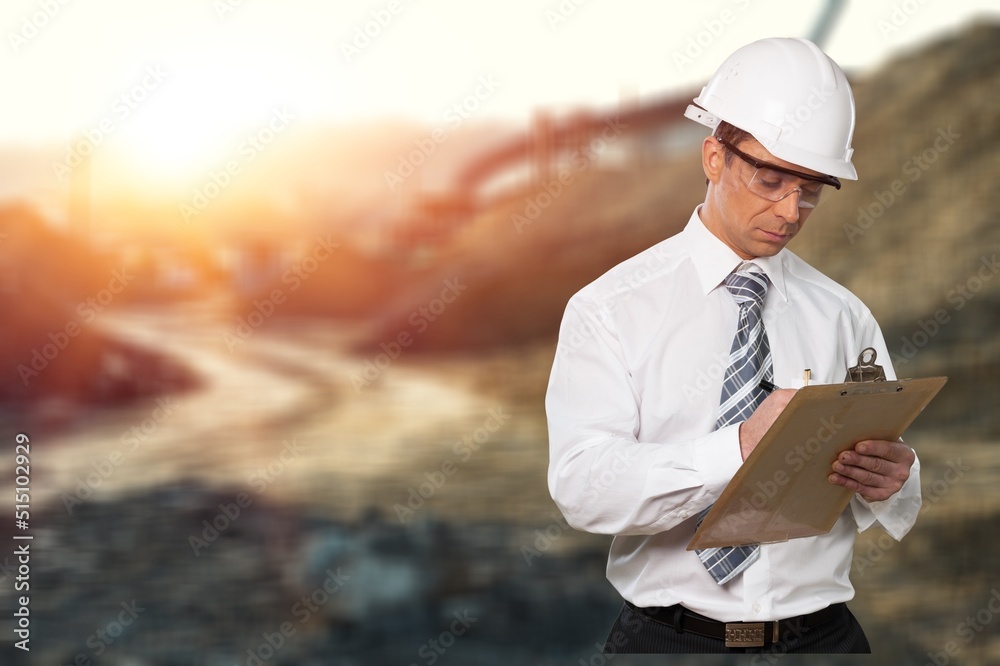 Construction engineer under inspection and survey workplace and worker construction road background. Construction engineer under inspection and survey workplace and worker construction road background.