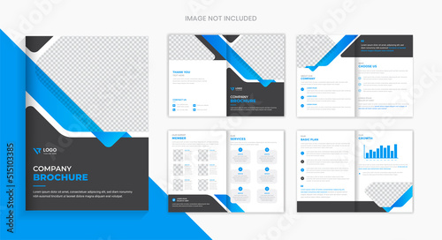 Blue Corporate brochure design template, 8 pages business brochure layout