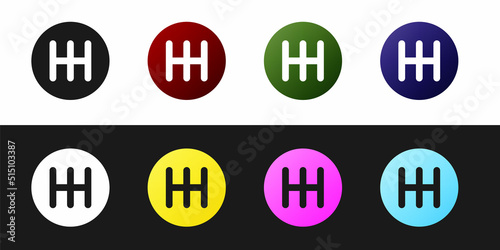 Set Gear shifter icon isolated on black and white background. Transmission icon. Vector