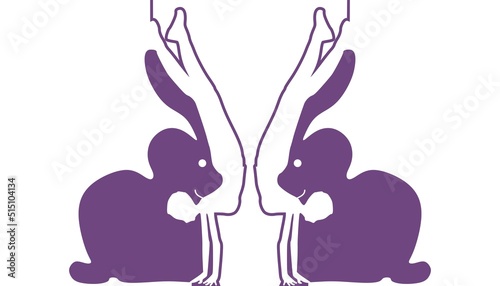 Optical illusion. Two beautiful women make silhouette of rabbit