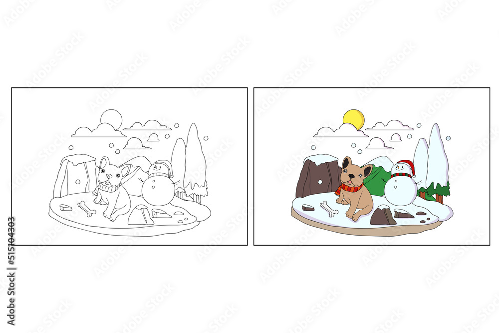 Fototapeta premium Hand drawn cute puppies coloring page