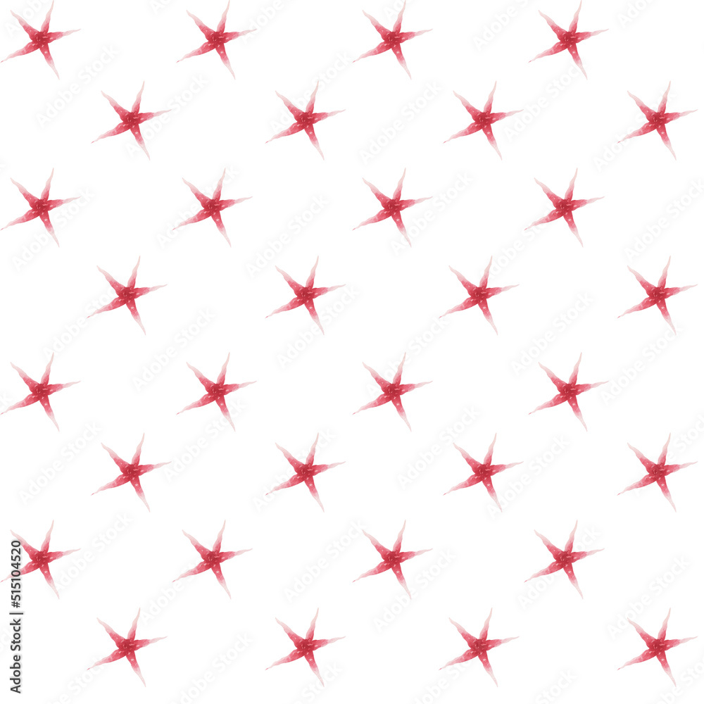 Sea pattern with watercolor red stars on white. Sea pattern with watercolor red stars on white.