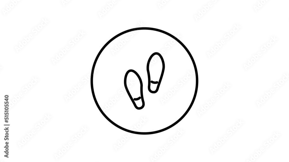 Video animation of steps in circle black and white outline button, line icon vector illustration, shoe mark, walking steps marks.video animation, self drawing. Video animation of steps in circle black and white outline button, line icon vector illustration, shoe mark, walking steps marks.video animation, self drawing.