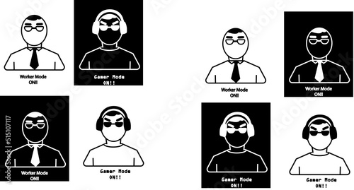 Set of man icon MIX. Are you a worker at day, and gamer at night? this icons are for you. Yo can use it in your profile picture or maybe is you have gaming channel, you can use it as your profile too.