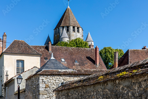 Provins, France - May 31, 2020: Cesar tower (1152 - 1181, built under reign of Henry Liberal) - landmark and emblem of Provins, smal medieval village near Paris, France