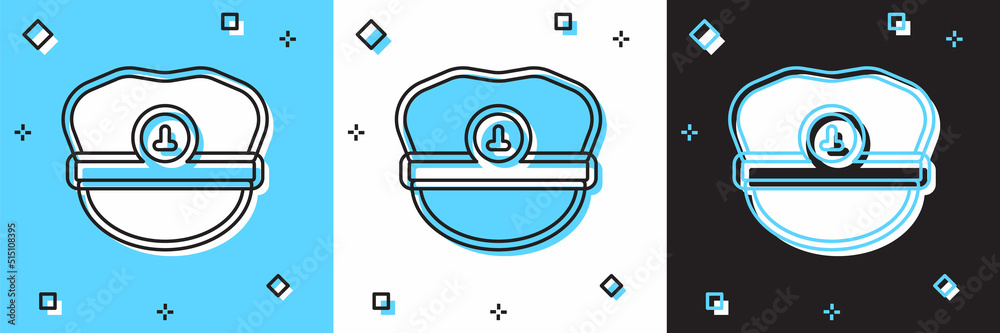 Set Captain hat icon isolated on blue and white, black background. Vector Set Captain hat icon isolated on blue and white, black background. Vector