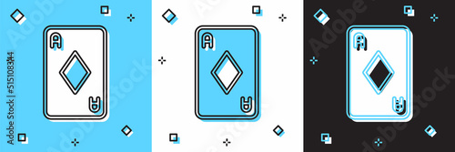 Set Playing card with diamonds symbol icon isolated on blue and white, black background. Casino gambling. Vector