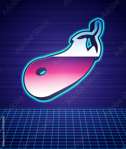 Retro style Eggplant icon isolated futuristic landscape background. 80s fashion party. Vector