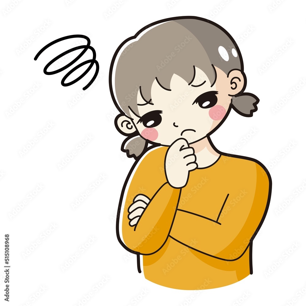 腕を組んで悩む女の子のイラスト 腕を組んで悩む女の子のイラスト