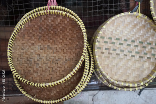 A traditional handmade bamboo basket. 