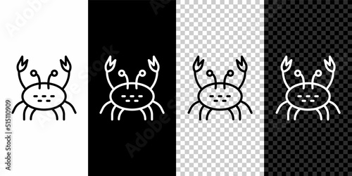 Set line Crab icon isolated on black and white background. Vector