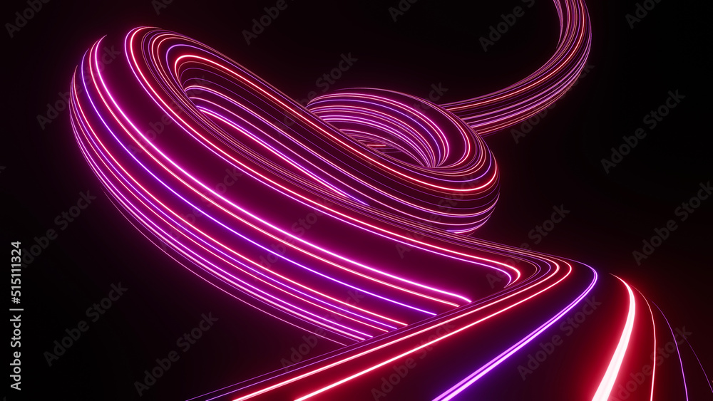 Obraz premium 3d render of flash neon and light glowing on dark scene. Speed light moving lines.
