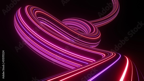Fototapeta Naklejka Na Ścianę i Meble -  3d render of flash neon and light glowing on dark scene. Speed light moving lines.