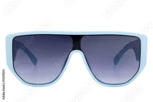Big frame Sunglasses Dark blue shades with Light blue frame isolated on white background front view